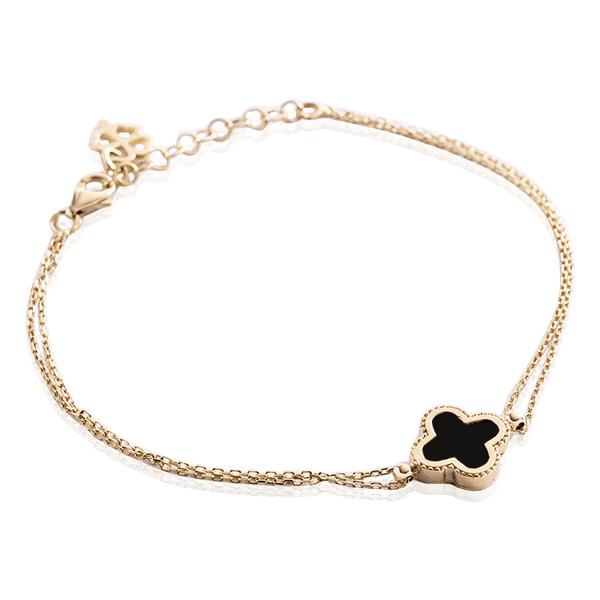 Браслет из лимонного золота Клевер с ониксом 035341 детальное изображение ювелирного изделия Золотые браслеты Браслет из лимонного золота Клевер с ониксом 035341 детальное изображение ювелирного изделия Золотые браслеты