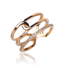 обзорное фото Стильное золотое кольцо Тройное с фианитами 032158  Золотые кольца с фианитом