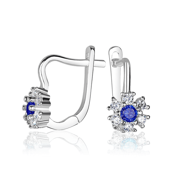 Серебряные детские серьги с синим фианитом в форме цветочка 925 пробы 037579 детальное изображение ювелирного изделия Детские серебряные серьги  Серебряные детские серьги с синим фианитом в форме цветочка 925 пробы 037579 детальное изображение ювелирного изделия Детские серебряные серьги