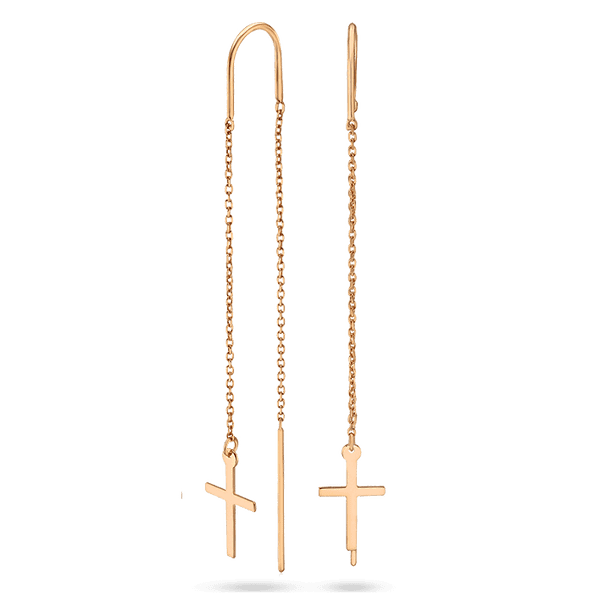 Золоті сережки протяжки з хрестиком 034629 детальне зображення ювелірного виробу