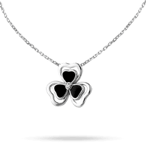 обзорное фото Колье в белом золоте с трехлистным клевером эмалью и камушком фианит 040006  Золотые колье с камнями