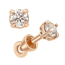 обзорное фото Золотые пуссеты с большим фианитом круглой огранки в крапанах 040723  Золотые серьги с фианитом