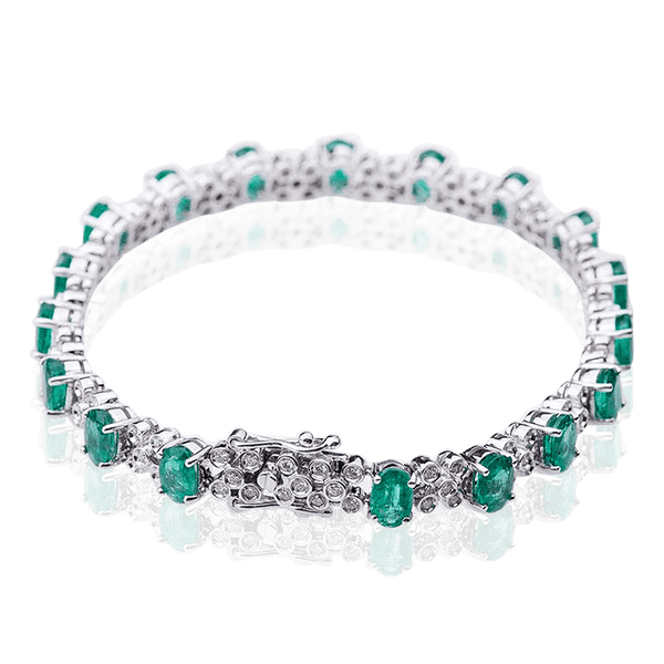 Золотой браслет с изумрудными и бриллиантовыми вставками 032969 детальное изображение ювелирного изделия Золотые браслеты с бриллиантом Золотой браслет с изумрудными и бриллиантовыми вставками 032969 детальное изображение ювелирного изделия Золотые браслеты с бриллиантом