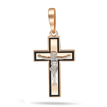 обзорное фото Золотая подвеска крестик "Спаси и сохрани" с эмалью 040283 Золотые крестики обзорное фото Золотая подвеска крестик "Спаси и сохрани" с эмалью 040283  Золотые крестики