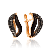 обзорное фото Золотые серьги с черными вставками с английским замком 030858  Золотые серьги