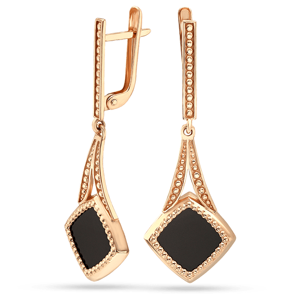 Сережки підвіски золоті с чорним агатом Ема 034381 детальне зображення ювелірного виробу