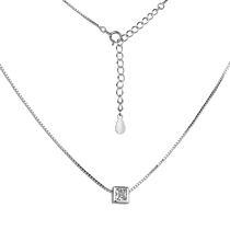 обзорное фото Серебряное колье с тонким венецианским плетением и фианитом огранки принцесса 040146  Серебряные колье