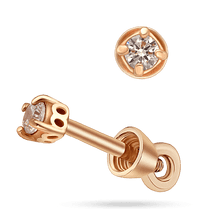 обзорное фото Детские серьги - пусеты с маленькими белыми фианитами в красном золоте 039776 Золотые серьги с фианитом обзорное фото Детские серьги - пусеты с маленькими белыми фианитами в красном золоте 039776  Золотые серьги с фианитом