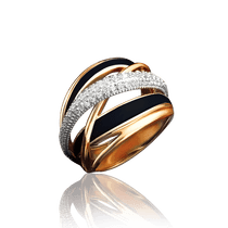 обзорное фото Золотое кольцо с фианитами и эмалью 027853 Золотые кольца с эмалью обзорное фото Золотое кольцо с фианитами и эмалью 027853  Золотые кольца с эмалью