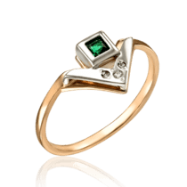 обзорное фото Золотое кольцо в минималистическом дизайне с изумрудом и бриллиантами 033871  Золотые кольца