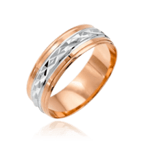 обзорное фото Обручальное кольцо с алмазной огранкой из красного и белого золота 036694  Золотые кольца