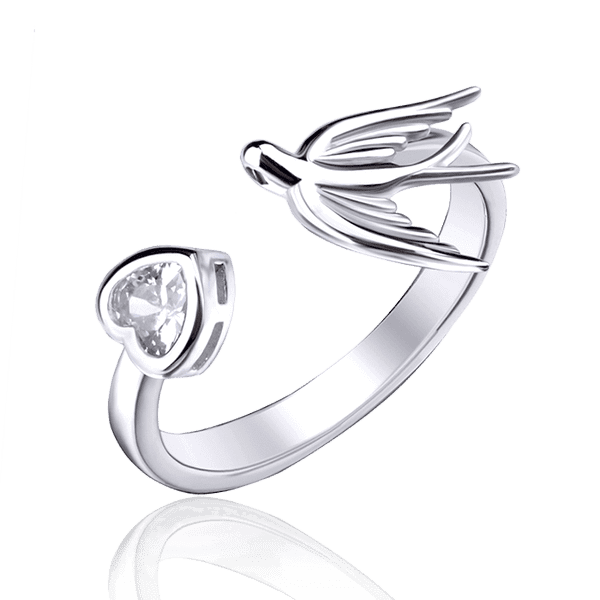 Срібна каблучка Ластівка з серцем 032611 детальне зображення ювелірного виробу Срібна каблучка Ластівка з серцем 032611 детальне зображення ювелірного виробу