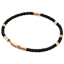 обзорное фото Черный шелковый браслет с 6 вставками из красного золота 039600 Золотые браслеты без камней обзорное фото Черный шелковый браслет с 6 вставками из красного золота 039600  Золотые браслеты без камней