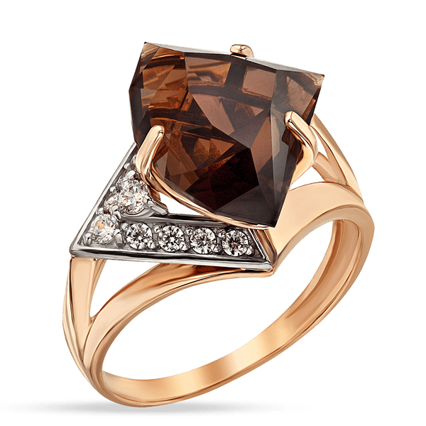 Золотое кольцо с дымчатым кварцем и фианитами 038810 детальное изображение ювелирного изделия Золотые кольца с кварцем Золотое кольцо с дымчатым кварцем и фианитами 038810 детальное изображение ювелирного изделия Золотые кольца с кварцем