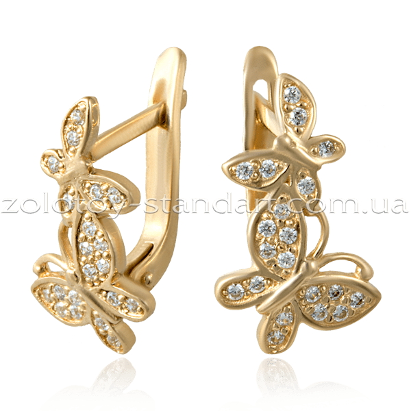 Золотые серьги Бабочки с цирконием 21093001 детальное изображение ювелирного изделия Золотые серьги с фианитом Золотые серьги Бабочки с цирконием 21093001 детальное изображение ювелирного изделия Золотые серьги с фианитом
