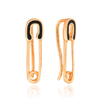обзорное фото Золотые серьги каффы в виде Булавки с эмалью 034526 Золотые серьги обзорное фото Золотые серьги каффы в виде Булавки с эмалью 034526  Золотые серьги