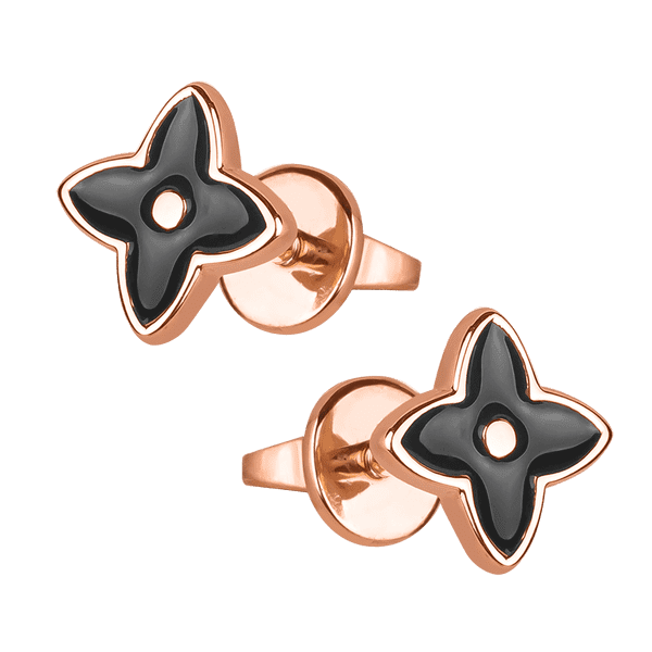 Золотые серьги с черной эмалью "Цветок четырехлистник" 037961 детальное изображение ювелирного изделия Золотые серьги пуссеты Золотые серьги с черной эмалью "Цветок четырехлистник" 037961 детальное изображение ювелирного изделия Золотые серьги пуссеты