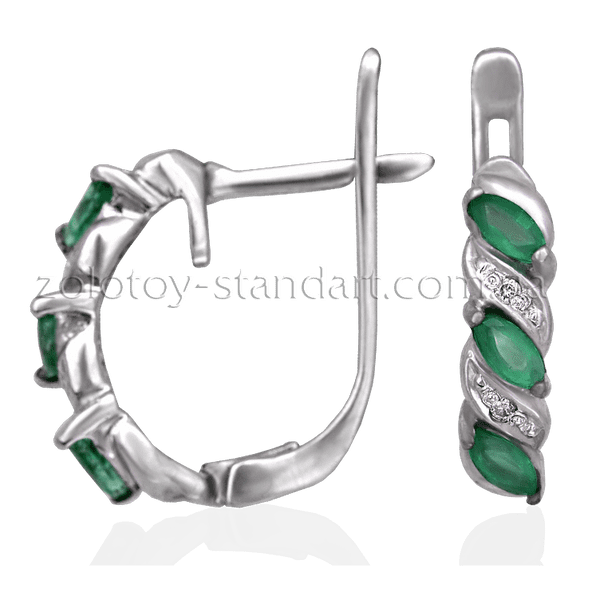 Золотые серьги с изумрудами и бриллиантами 2097/1 детальное изображение ювелирного изделия Золотые серьги с изумрудами