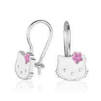 обзорное фото Серебряные серьги детские Китти Kitty французский замок розовый бантик 037625  Детские серебряные серьги 