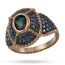 обзорное фото Золотое кольцо с опалом и фианитами Николетта 034157 Золотые кольца обзорное фото Золотое кольцо с опалом и фианитами Николетта 034157  Золотые кольца