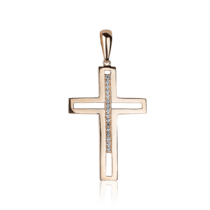обзорное фото Золотой декоративный женский крестик с инкрустацией камнями 032210  Крестики женские