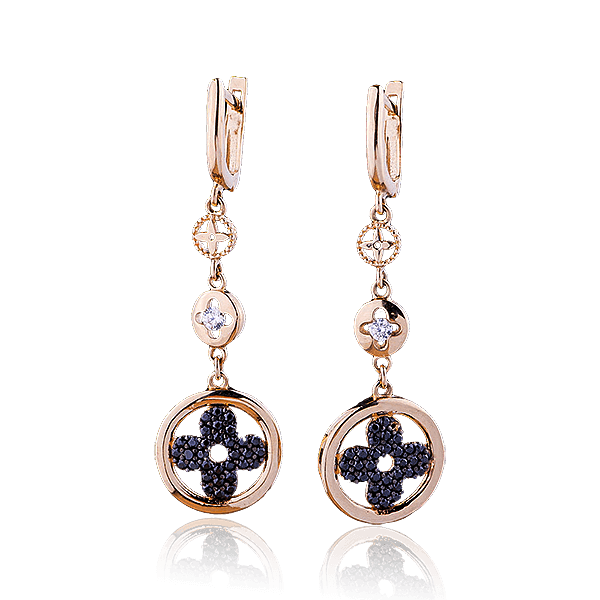 Золоті сережки в стилі Van Cleef з фіанітами 029240 детальне зображення ювелірного виробу Золоті сережки в стилі Van Cleef з фіанітами 029240 детальне зображення ювелірного виробу