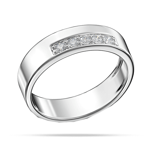 Каблучка в білому золоті з тоненькою доріжкою із діамантів на пів ширини кільця Каблучка в білому золоті з тоненькою доріжкою із діамантів на пів ширини кільця
