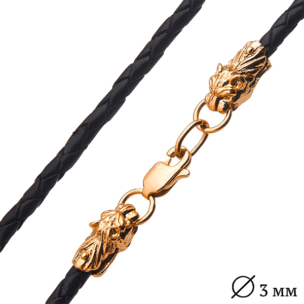 Кожаний шнурок "Тигр" з золотою защібкою 025691 детальне зображення ювелірного виробу Кожаний шнурок "Тигр" з золотою защібкою 025691 детальне зображення ювелірного виробу