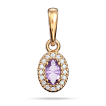 обзорное фото Золотая подвеска с аметистом в овальной форме и фианитами по кругу с вырезами сердец 040307 Золотые кулоны с аметистом обзорное фото Золотая подвеска с аметистом в овальной форме и фианитами по кругу с вырезами сердец 040307  Золотые кулоны с аметистом