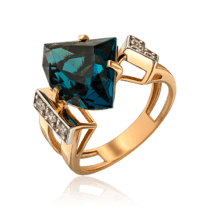 обзорное фото Золотое кольцо в стильном дизайне с топазом 036394  Золотые кольца
