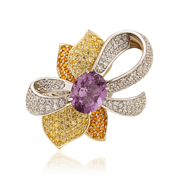 Золотое кольцо с аметистом и фианитами Золотое кольцо с аметистом и фианитами