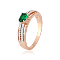 обзорное фото Позолоченное серебряное кольцо с зеленым фианитом 031294  Кольца с позолотой