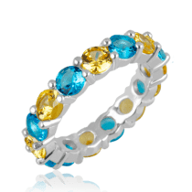 обзорное фото Серебряное кольцо с жёлто-голубыми фианитами 037922  Украинская символика из золота и серебра