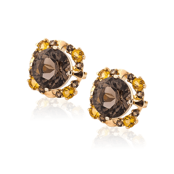 Золотые сережки с дымчатым кварцем и фианитами 034585 детальное изображение ювелирного изделия Золотые серьги Золотые сережки с дымчатым кварцем и фианитами 034585 детальное изображение ювелирного изделия Золотые серьги