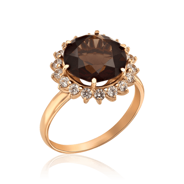 Золотое кольцо с дымчатым кварцом и фианитами 036269 детальное изображение ювелирного изделия Золотые кольца Золотое кольцо с дымчатым кварцом и фианитами 036269 детальное изображение ювелирного изделия Золотые кольца