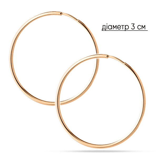 Золоті гладенькі сережки-кільця діаметр 3 см 040851 детальне зображення ювелірного виробу Золоті гладенькі сережки-кільця діаметр 3 см 040851 детальне зображення ювелірного виробу