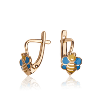 обзорное фото Золотые детские серьги Пчёлки с эмалью 029716 Серьги без камней обзорное фото Золотые детские серьги Пчёлки с эмалью 029716  Серьги без камней