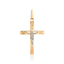обзорное фото Четырехконечный золотой крестик с надписью Спаси и Сохрани 035703  Золотые подвески