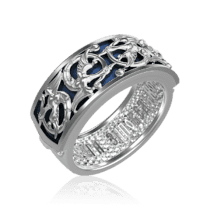 обзорное фото Серебряное обручальное кольцо с эмалью Лебеди 034775  Серебряные кольца