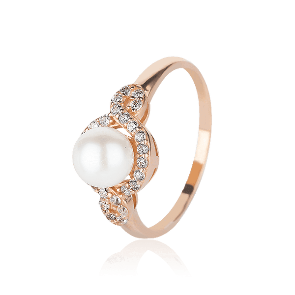 Золотое кольцо с жемчугом и фианитами 028234 детальное изображение ювелирного изделия Золотые кольца с жемчугом Золотое кольцо с жемчугом и фианитами 028234 детальное изображение ювелирного изделия Золотые кольца с жемчугом