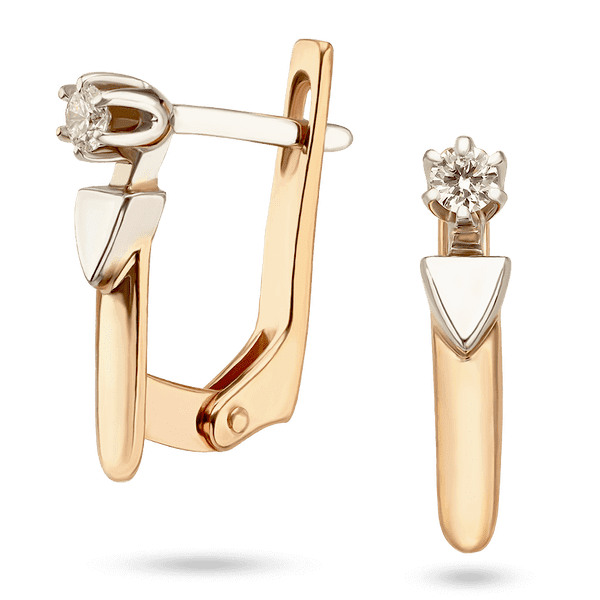 Лаконічні геометричні сережки в комбінованому золоті прикрашені діамантом у лапках 035999 детальне зображення ювелірного виробу Лаконічні геометричні сережки в комбінованому золоті прикрашені діамантом у лапках 035999 детальне зображення ювелірного виробу
