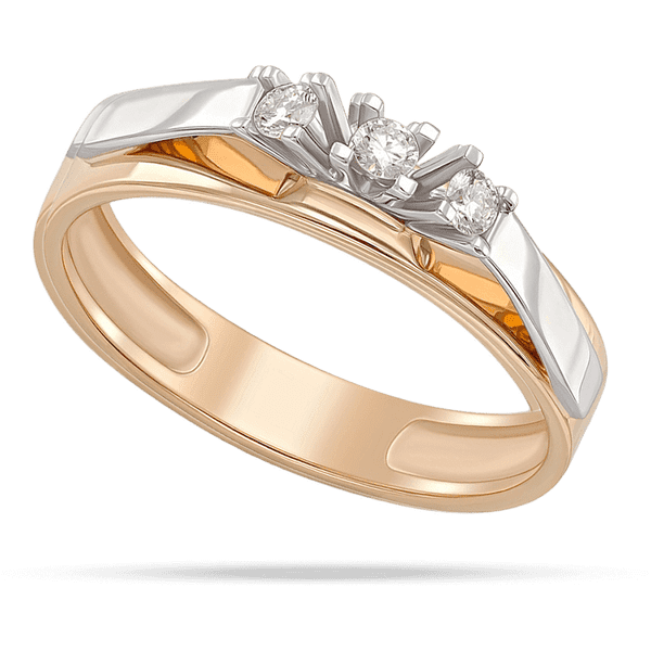 Золотое кольцо с верхней частью из белого золота и тремя камнями в закрепках 040441 детальное изображение ювелирного изделия Золотые кольца с бриллиантами Золотое кольцо с верхней частью из белого золота и тремя камнями в закрепках 040441 детальное изображение ювелирного изделия Золотые кольца с бриллиантами