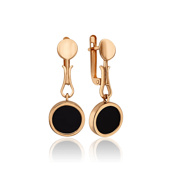 Золотые серьги с черным агатом Золотые серьги с черным агатом