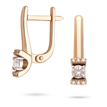 обзорное фото Золотые минималистичные серьги с большим камнем и тоненькими дорожками бриллиантов 040511  Золотые серьги с бриллиантами