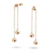 обзорное фото Золотые серьги-пусеты с шариками на цепочке 041021  Золотые серьги без вставок