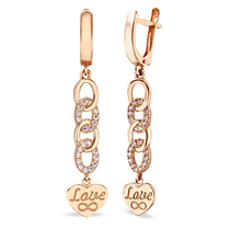 обзорное фото Золотые серьги Love с фианитами 038611 Золотые серьги с фианитом обзорное фото Золотые серьги Love с фианитами 038611  Золотые серьги с фианитом