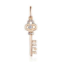 обзорное фото Кулон ключик из золота с фианитом Надежда Hope 037095 Золотой кулон Ключик обзорное фото Кулон ключик из золота с фианитом Надежда Hope 037095  Золотой кулон Ключик