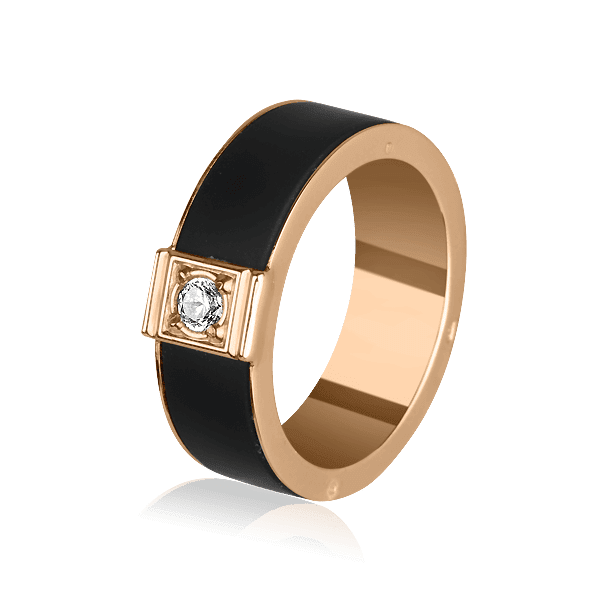 Каучуковое кольцо с золотой основой и фианитом 026563 детальное изображение ювелирного изделия Золотые кольца с каучуком