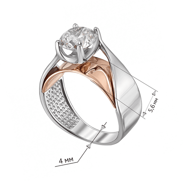 Комбінована каблучка з камінчиком фіаніт 040266 детальне зображення ювелірного виробу Комбінована каблучка з камінчиком фіаніт 040266 детальне зображення ювелірного виробу