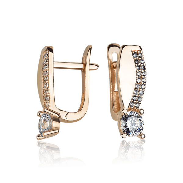 Серьги классика из красного золота с надежной застежкой 032207 детальное изображение ювелирного изделия Золотые серьги с фианитом Серьги классика из красного золота с надежной застежкой 032207 детальное изображение ювелирного изделия Золотые серьги с фианитом